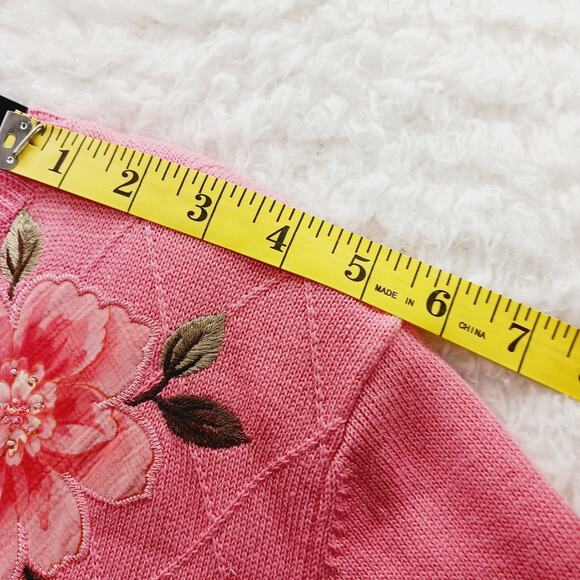 Sweater Size XL Peach Pink Embroidery Bead Bloomcore Grandmacore Applique Floral - Picture 10 of 16